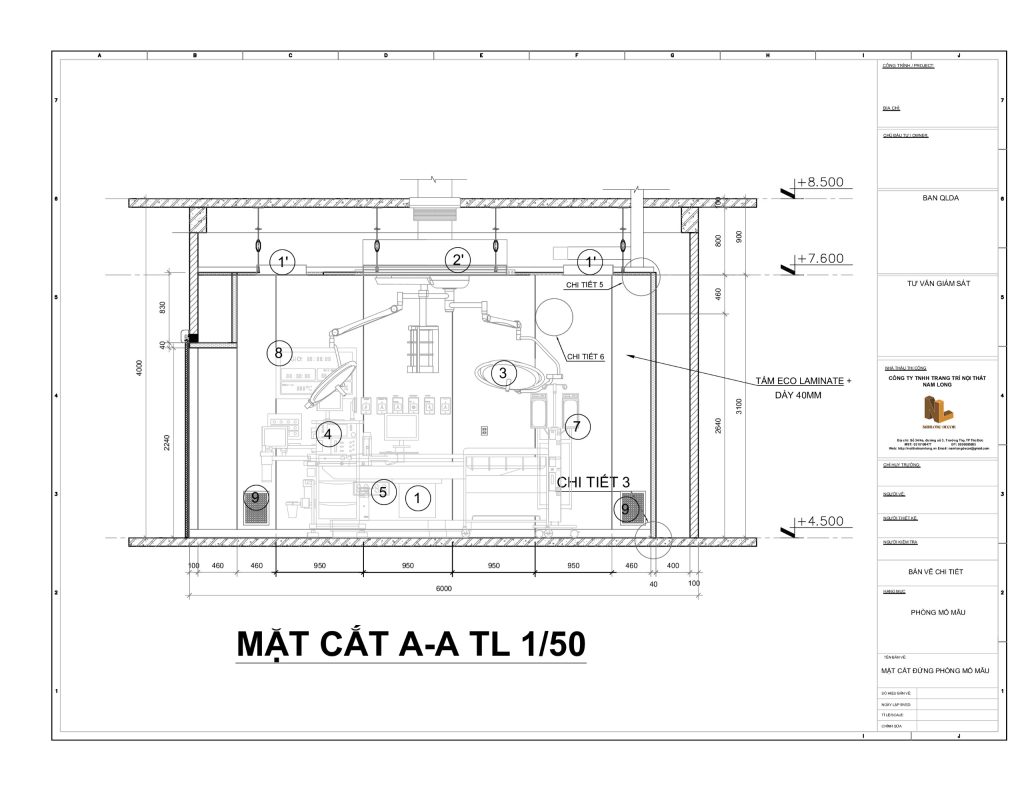Bảng vẽ chi tiết vách phòng mổ eco laminate